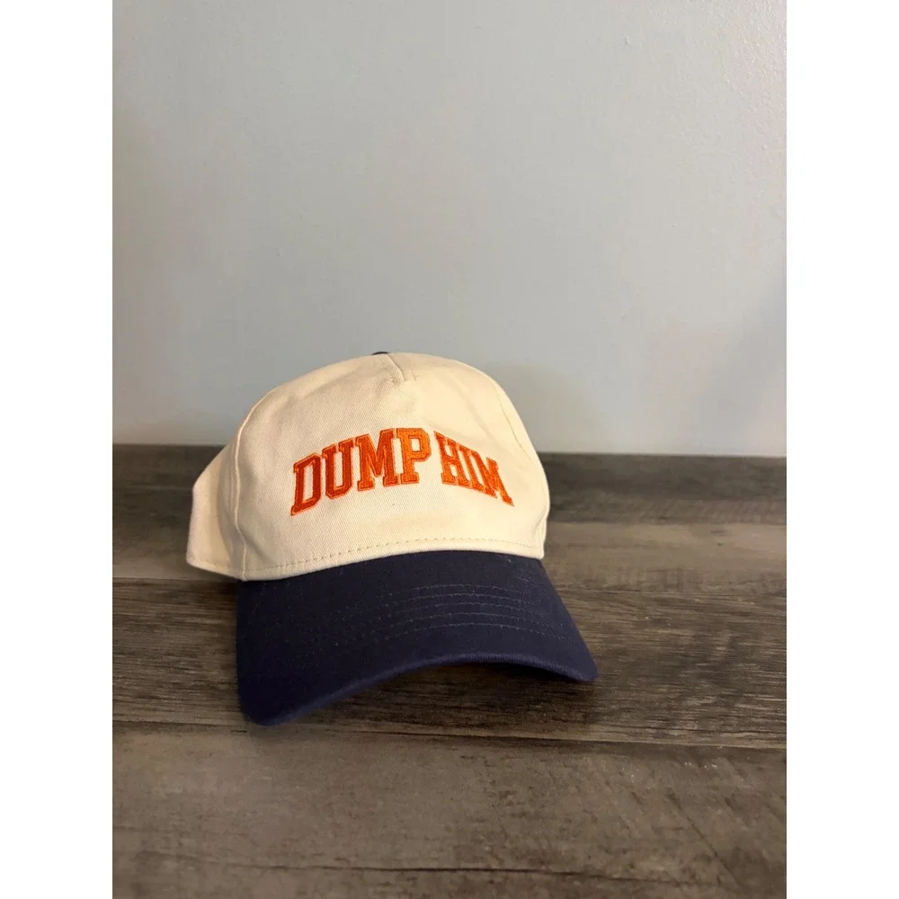 Urban Outfitters Dump Him Baseball Cap Cream Navy Blue Orange Embroidered Hat